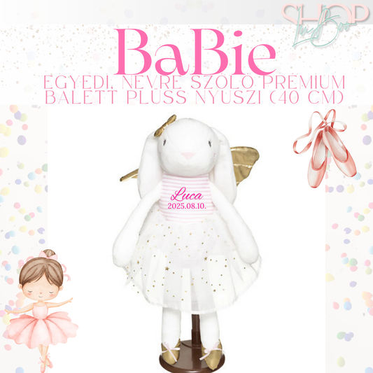 BaBie - Egyedi, névre szóló prémium balett plüss nyuszi (40 cm)