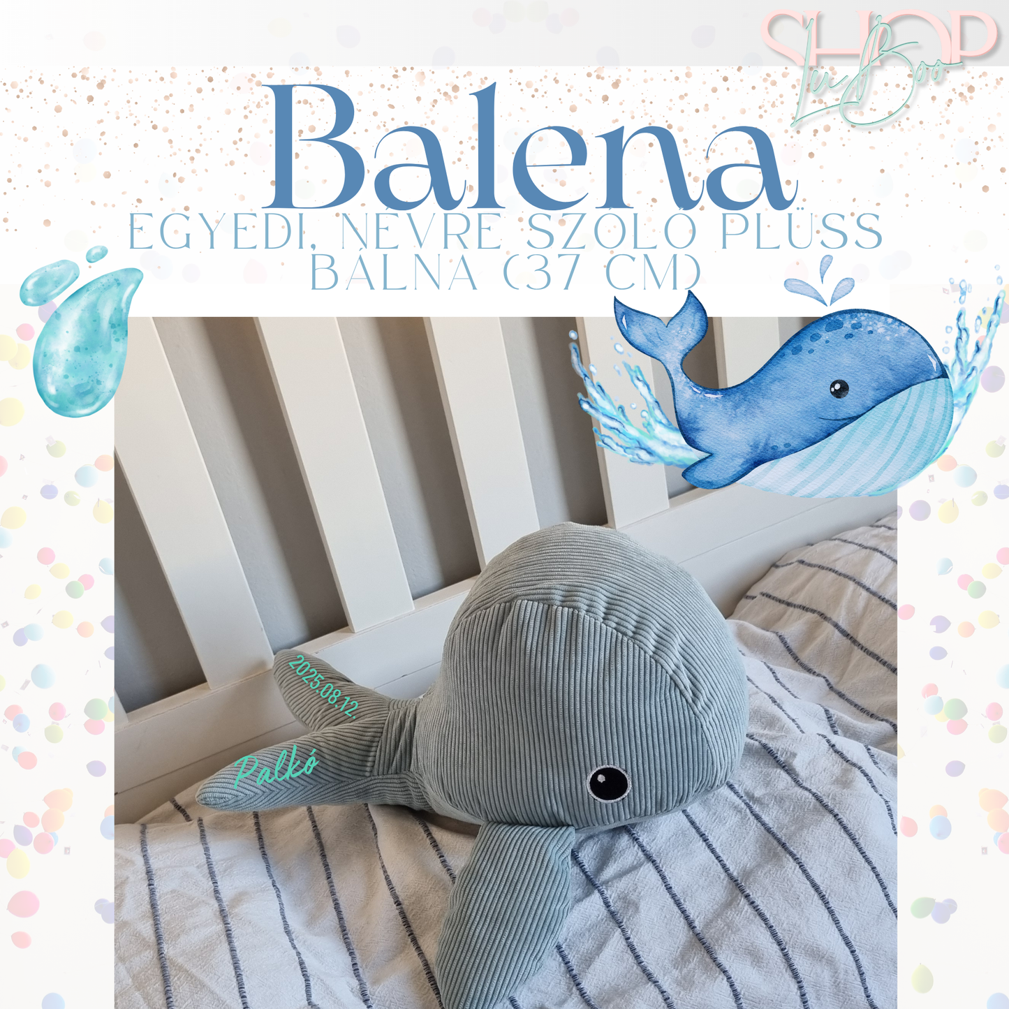 Balena - Plüss névre szóló bálna (37 cm)