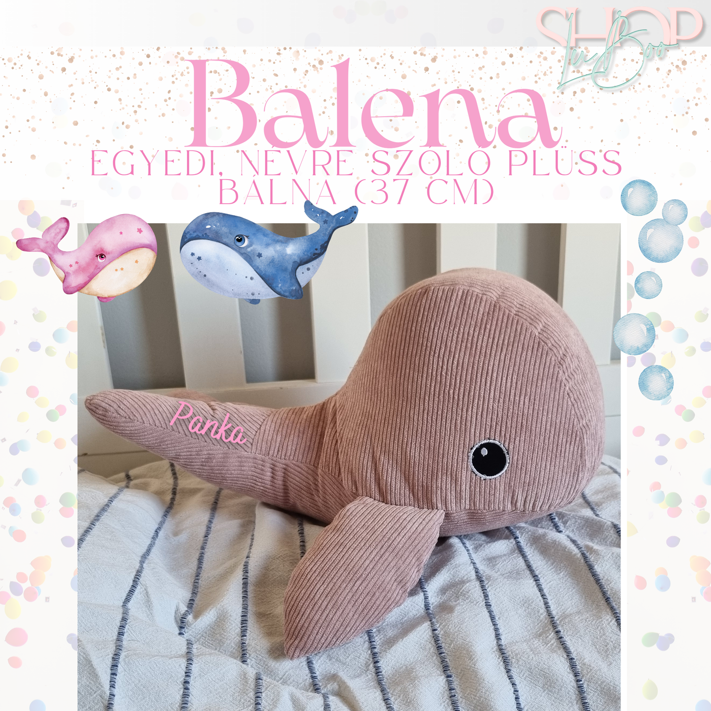 Balena - Plüss névre szóló bálna (37 cm)