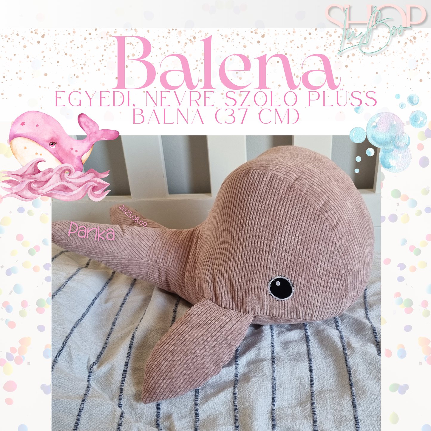 Balena - Plüss névre szóló bálna (37 cm)
