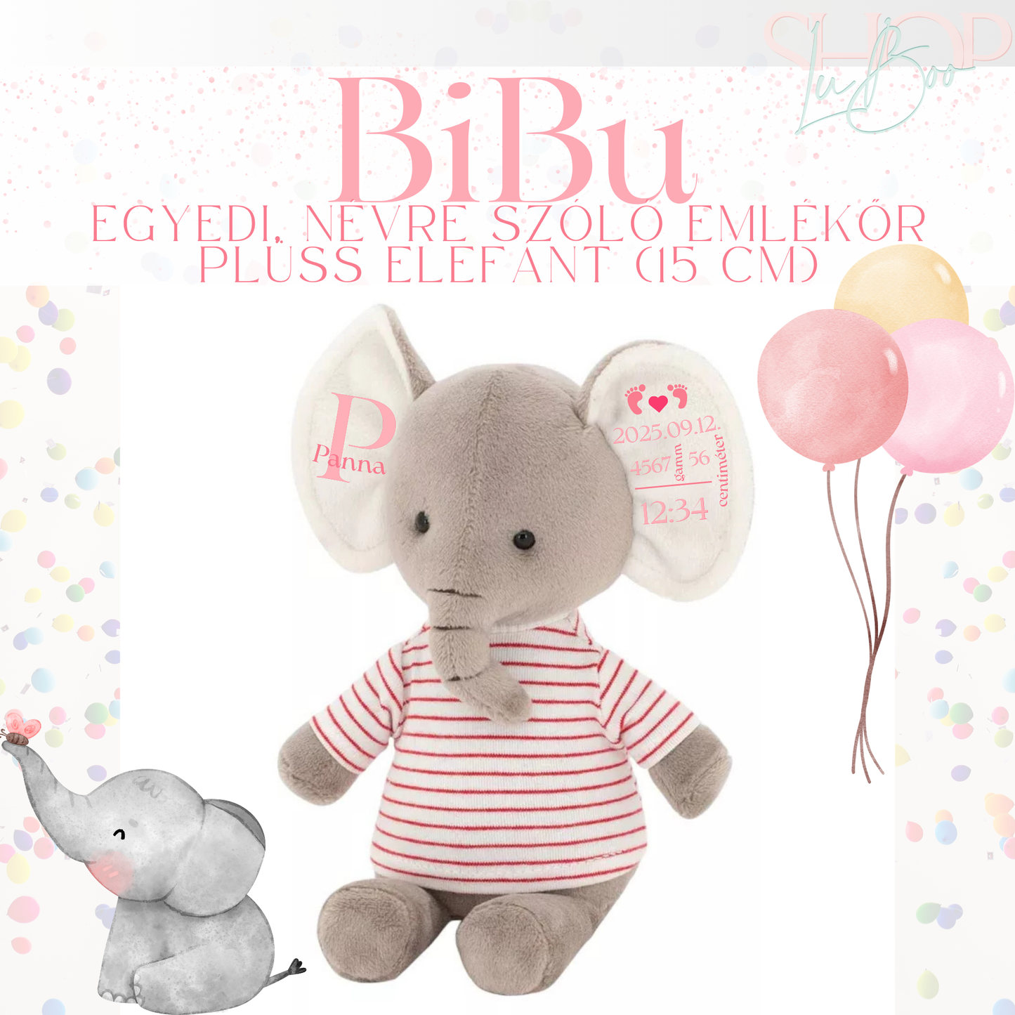 BiBu - Emlékőr plüss elefánt pulcsiban (15 cm)