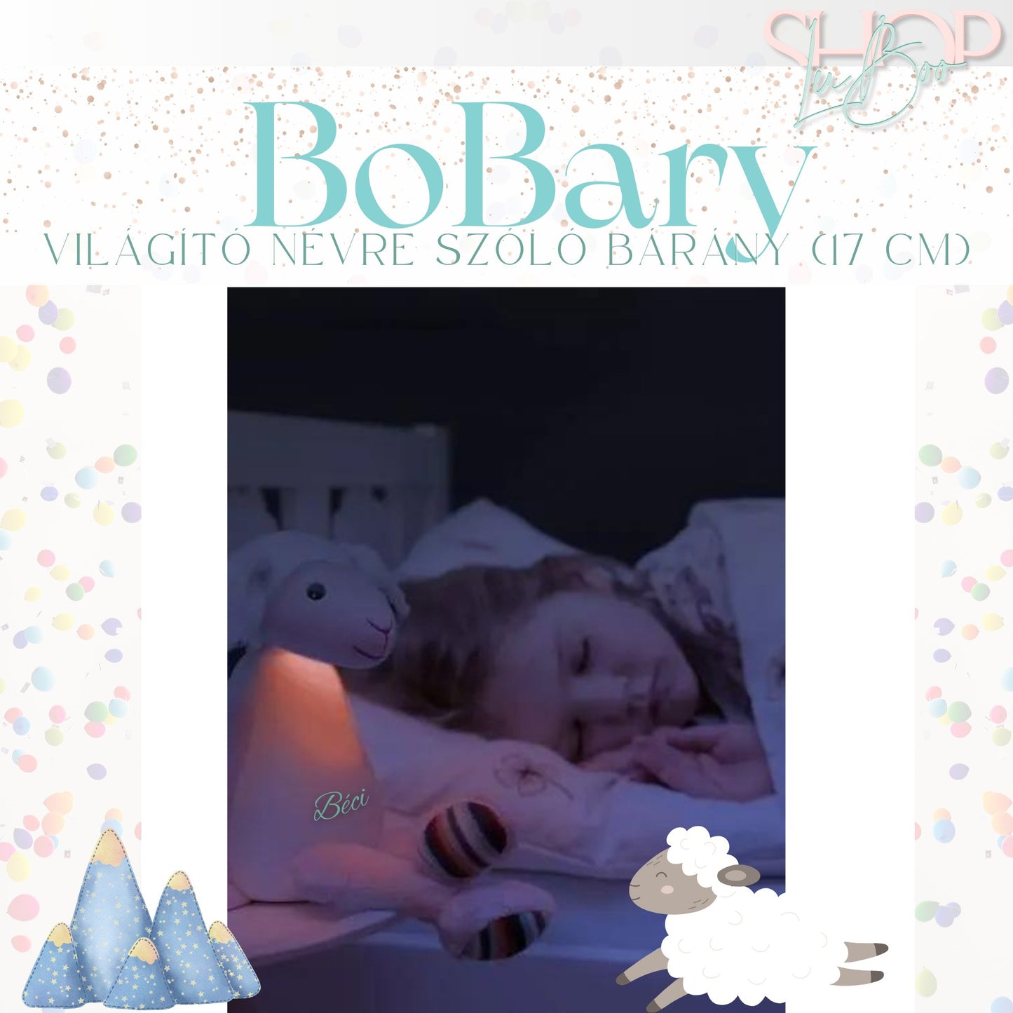 BoBary - Világító névre szóló bárány (17 cm)
