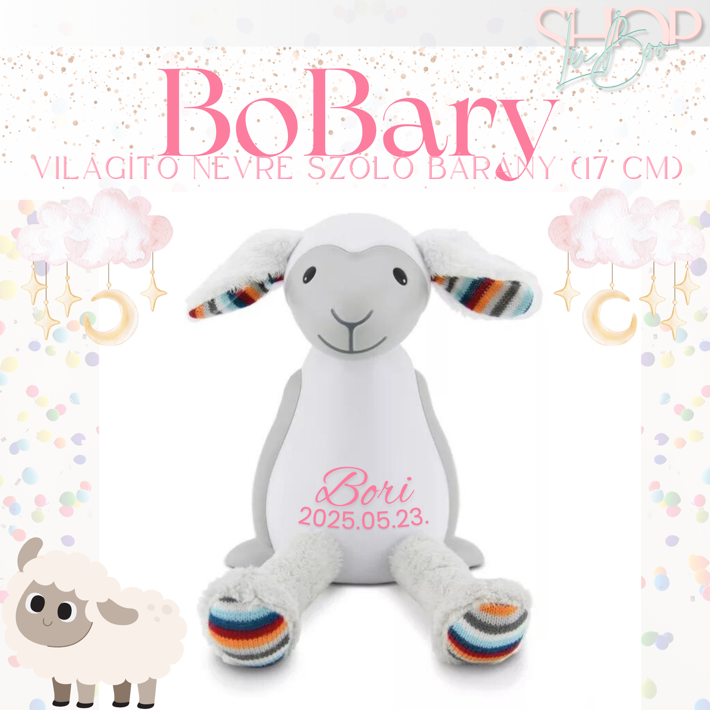 BoBary - Világító névre szóló bárány (17 cm)