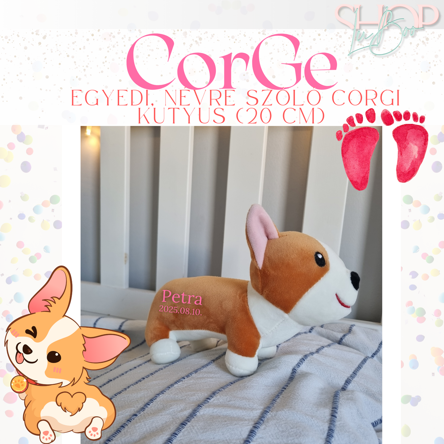 CorGe - Egyedi, névre szóló corgi kutyus (20 cm)
