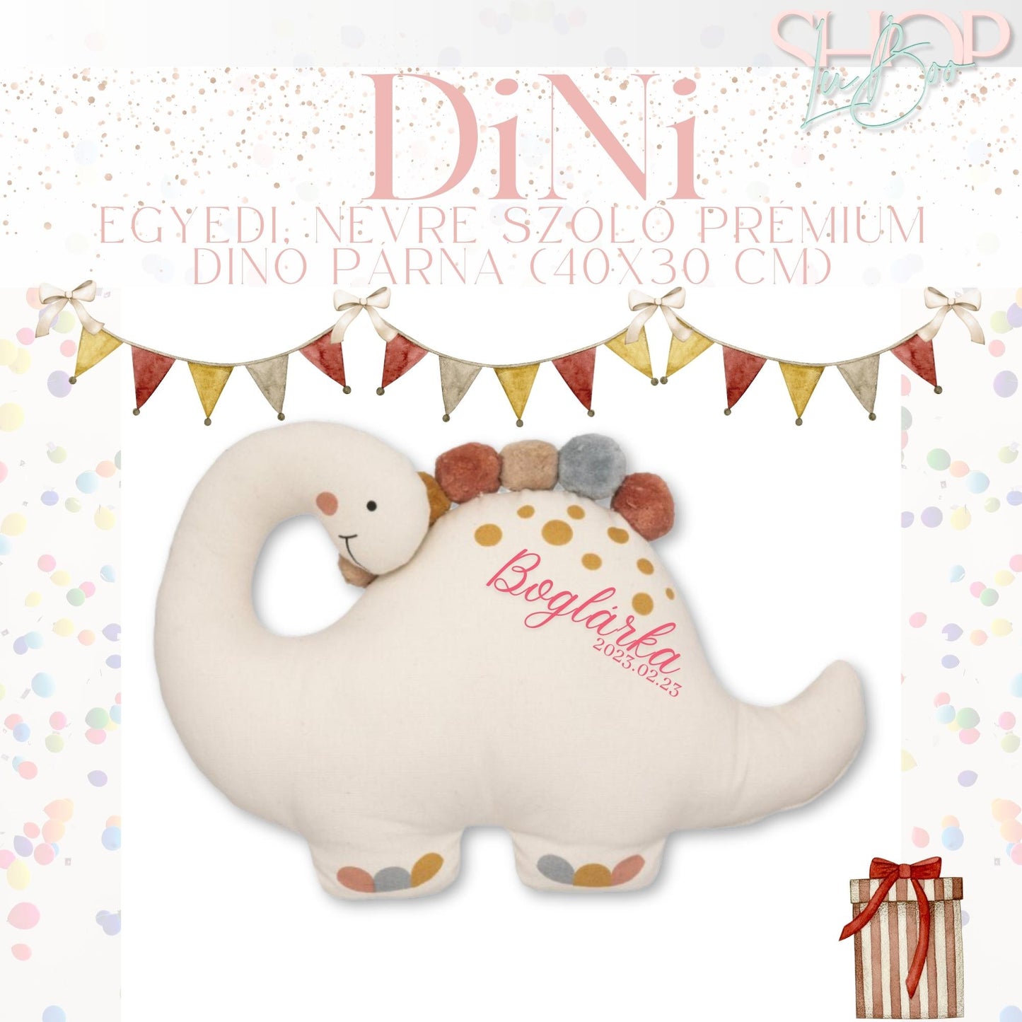 Dini - Prémium emlékőr dino párna (40x30 cm)