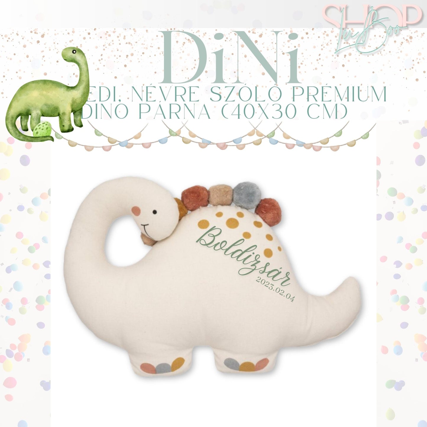 Dini - Prémium emlékőr dino párna (40x30 cm)