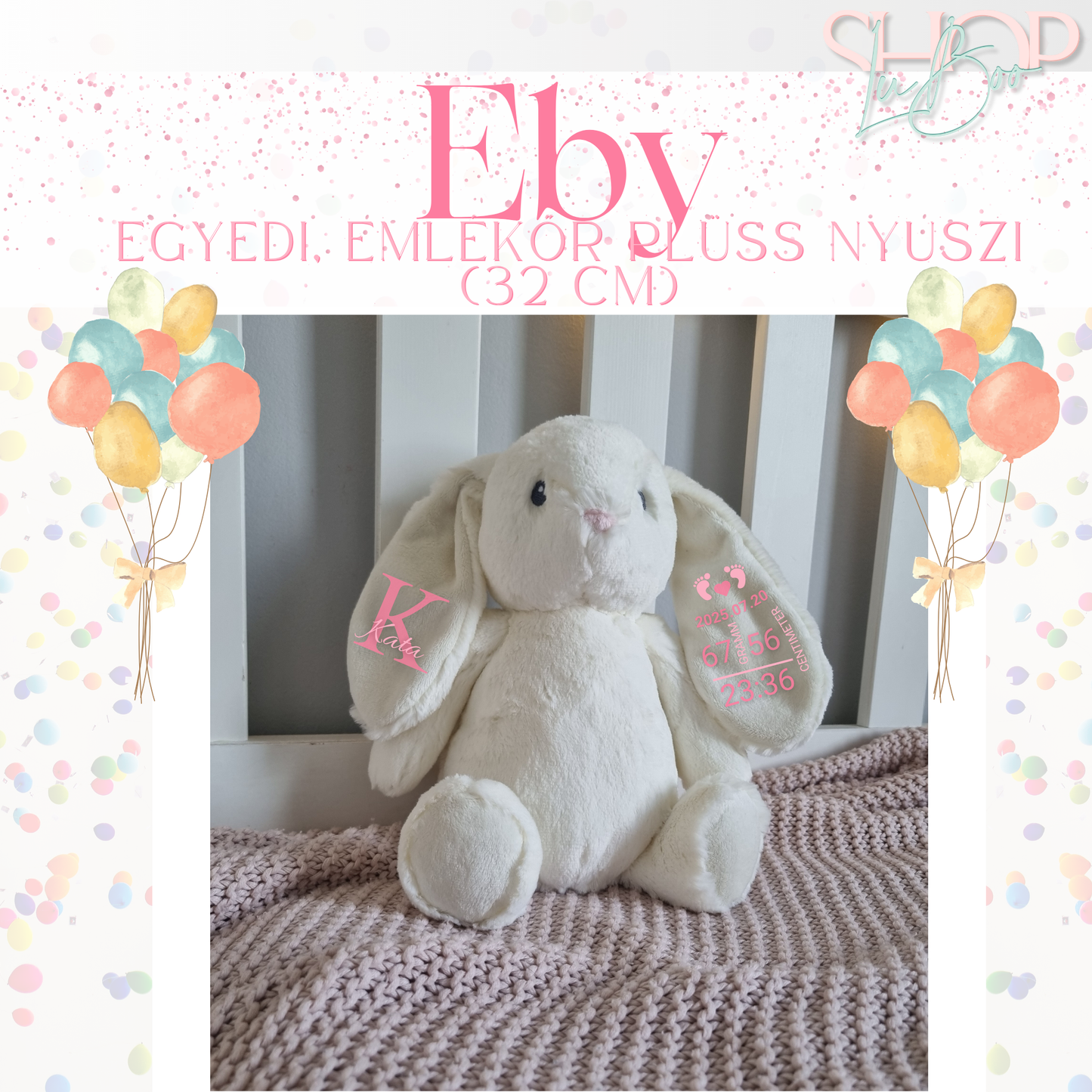 Eby - Egyedi, emlékőr plüss nyuszi (32 cm)