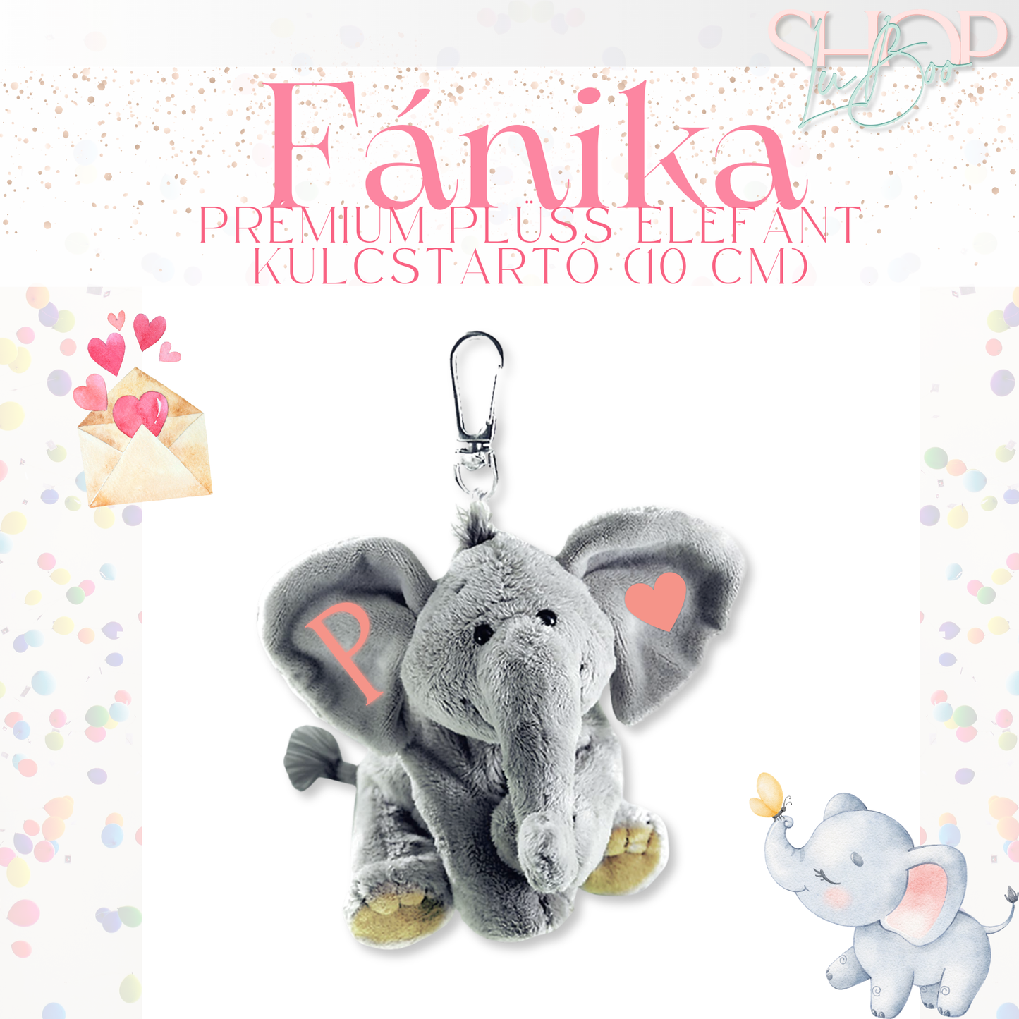 Fánika - Prémium plüss elefánt kulcstartó (10 cm)