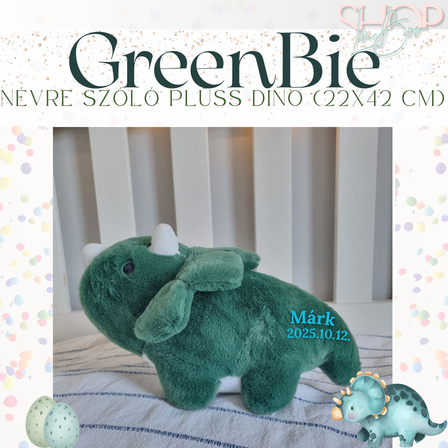 GreenBie - Egyedi, névre szóló plüss dino (25 cm)