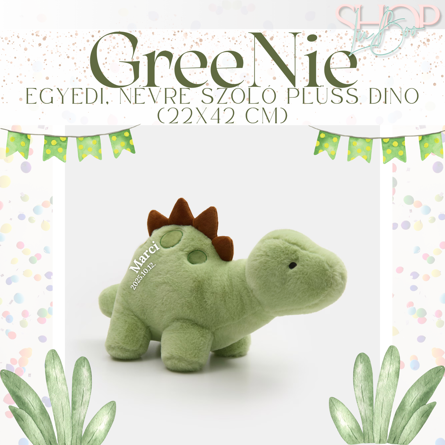 GreeNie - Egyedi, névre szóló plüss dino (22x42 cm)