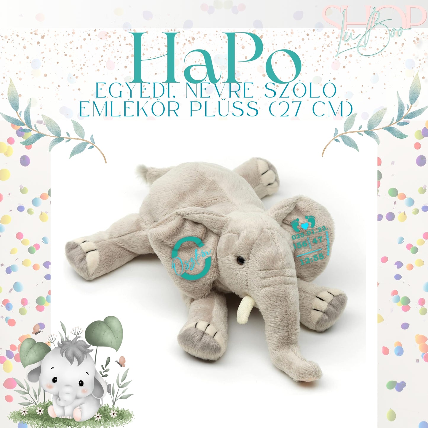 HaPo - Hasaló plüss elefánt emlékőr (27 cm)