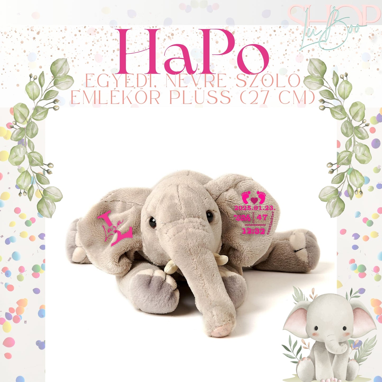 HaPo - Hasaló plüss elefánt emlékőr (27 cm)