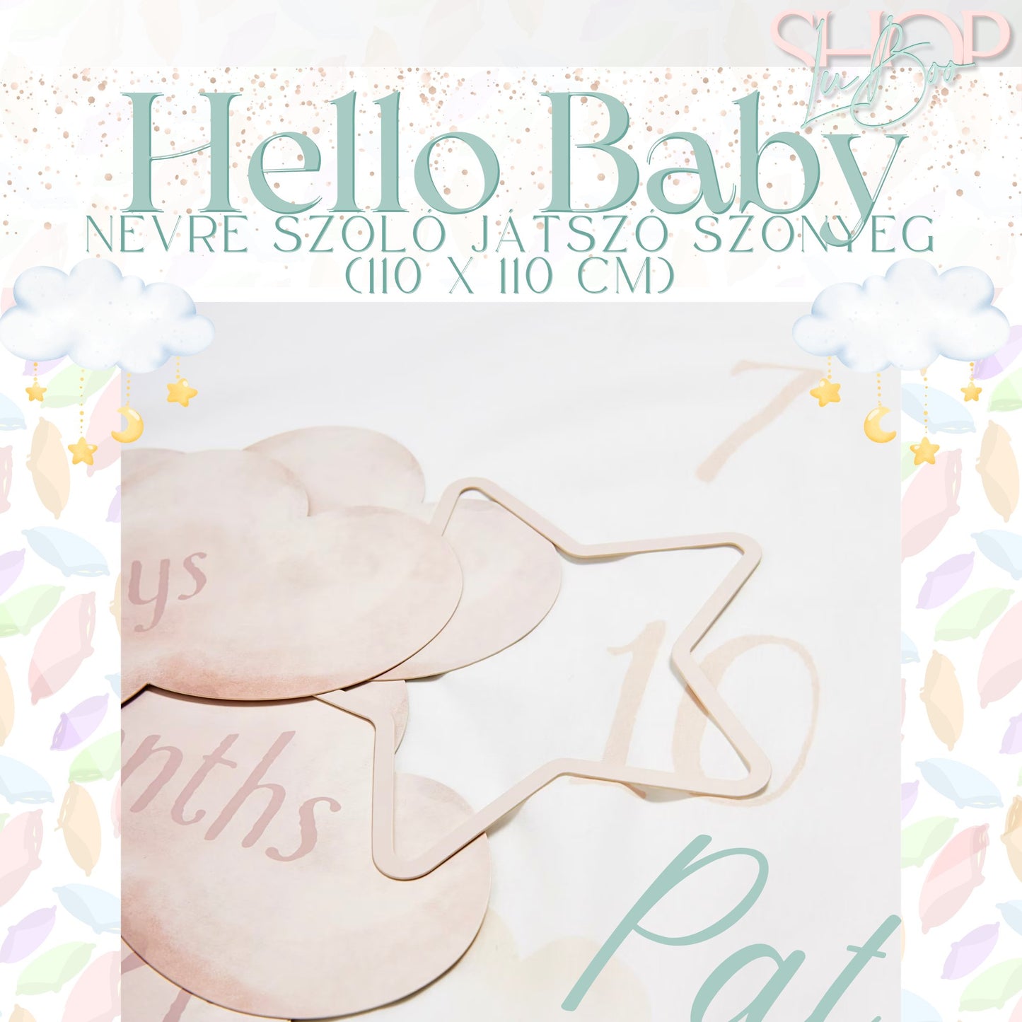 Hello Baby - Névre szóló mérföldkő szőnyeg (110 x 110 cm)