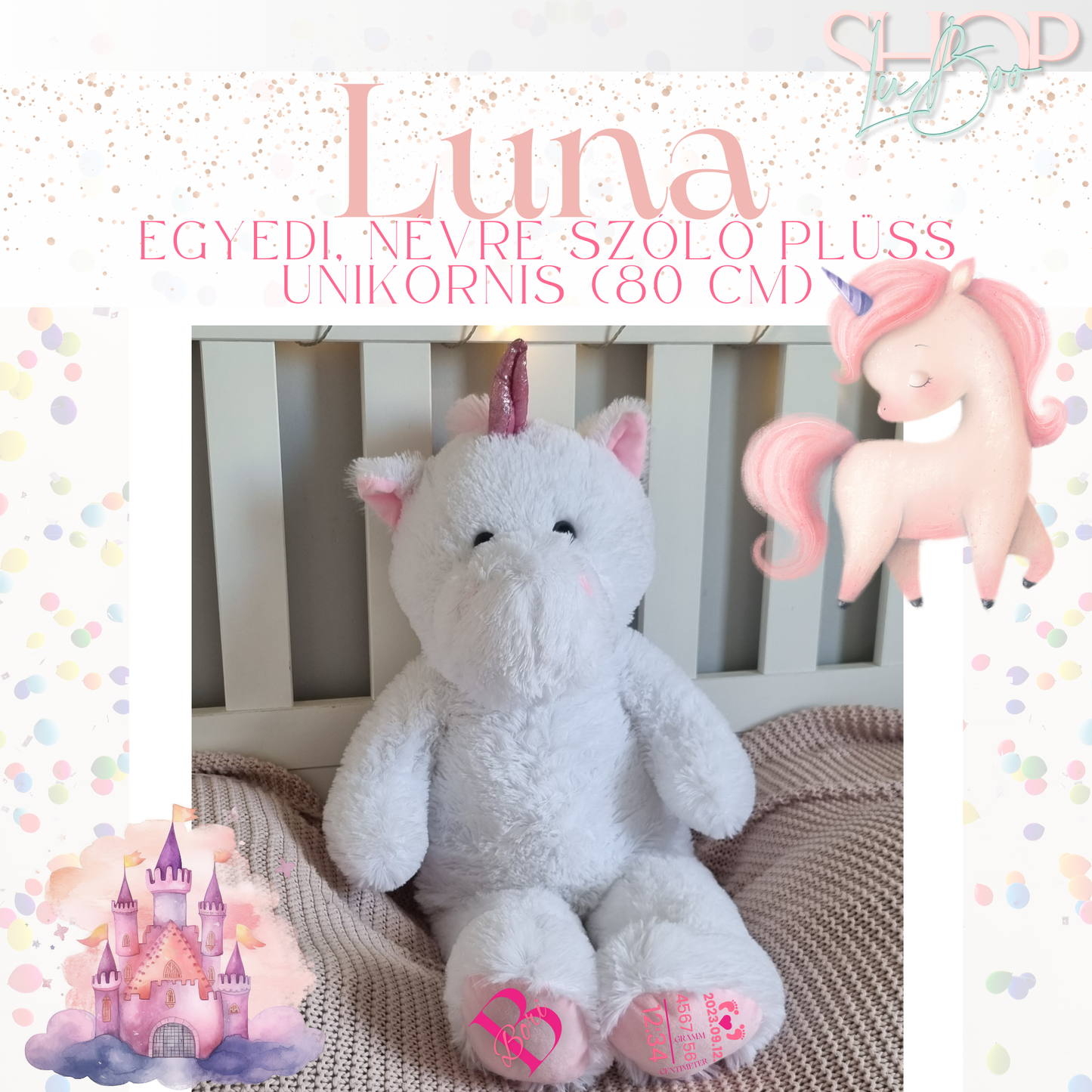Luna - Óriás emlékőr plüss unikornis (80 cm)