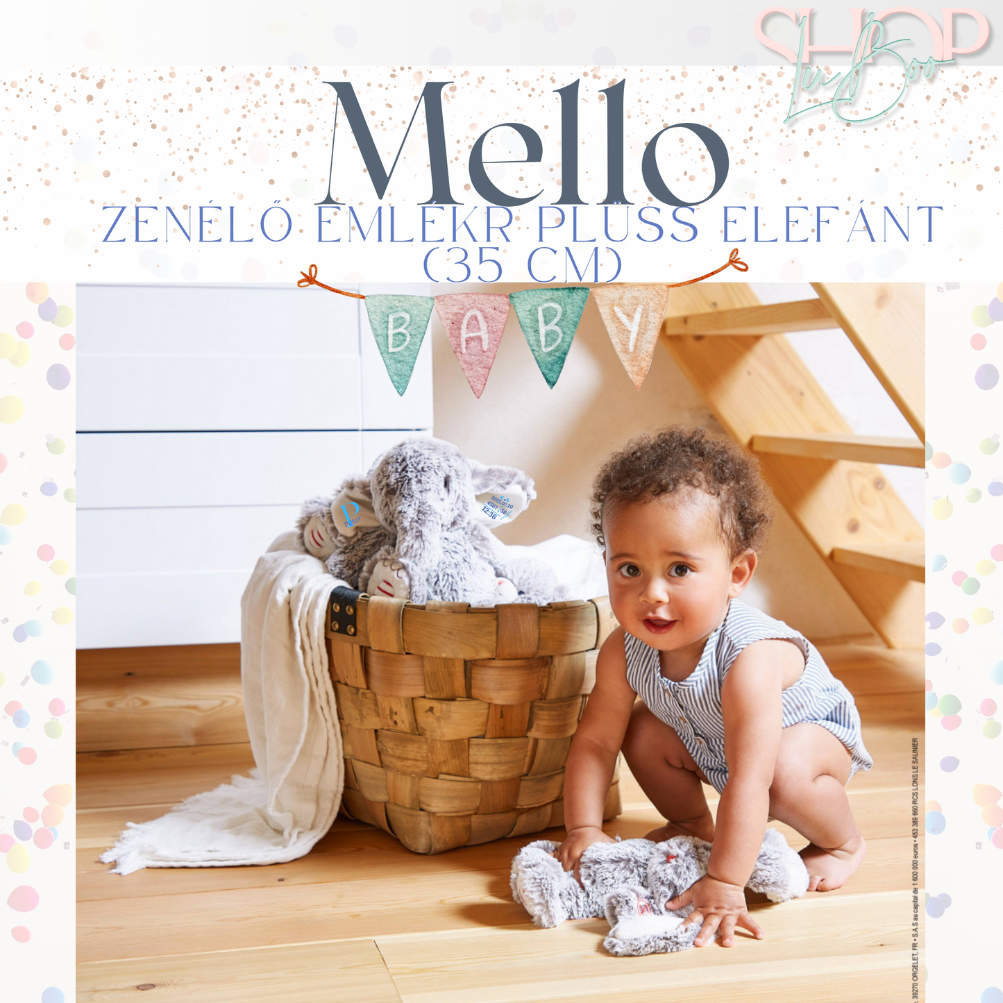 Mello - Zenélő emlékr plüss elefánt (35 cm)