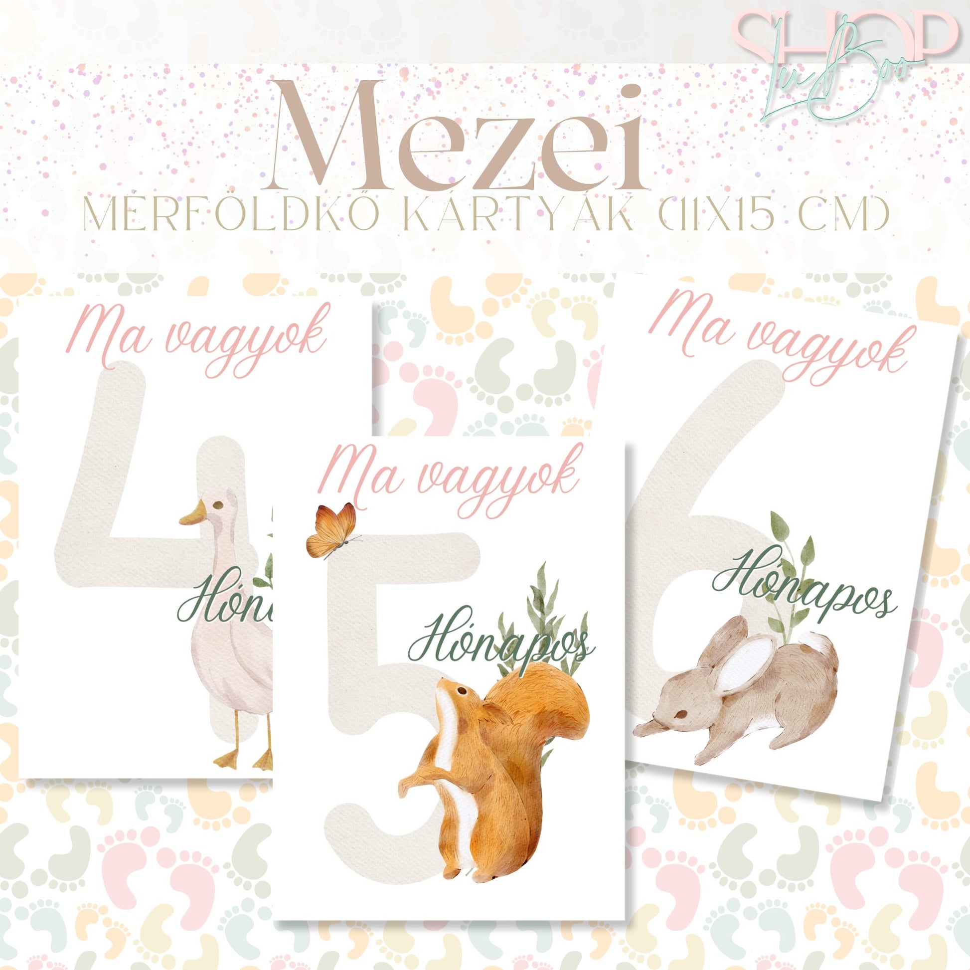 Mezei témájú mérföldkő kártyák babáknak – ShopLuBoo emlékmegőrző szett