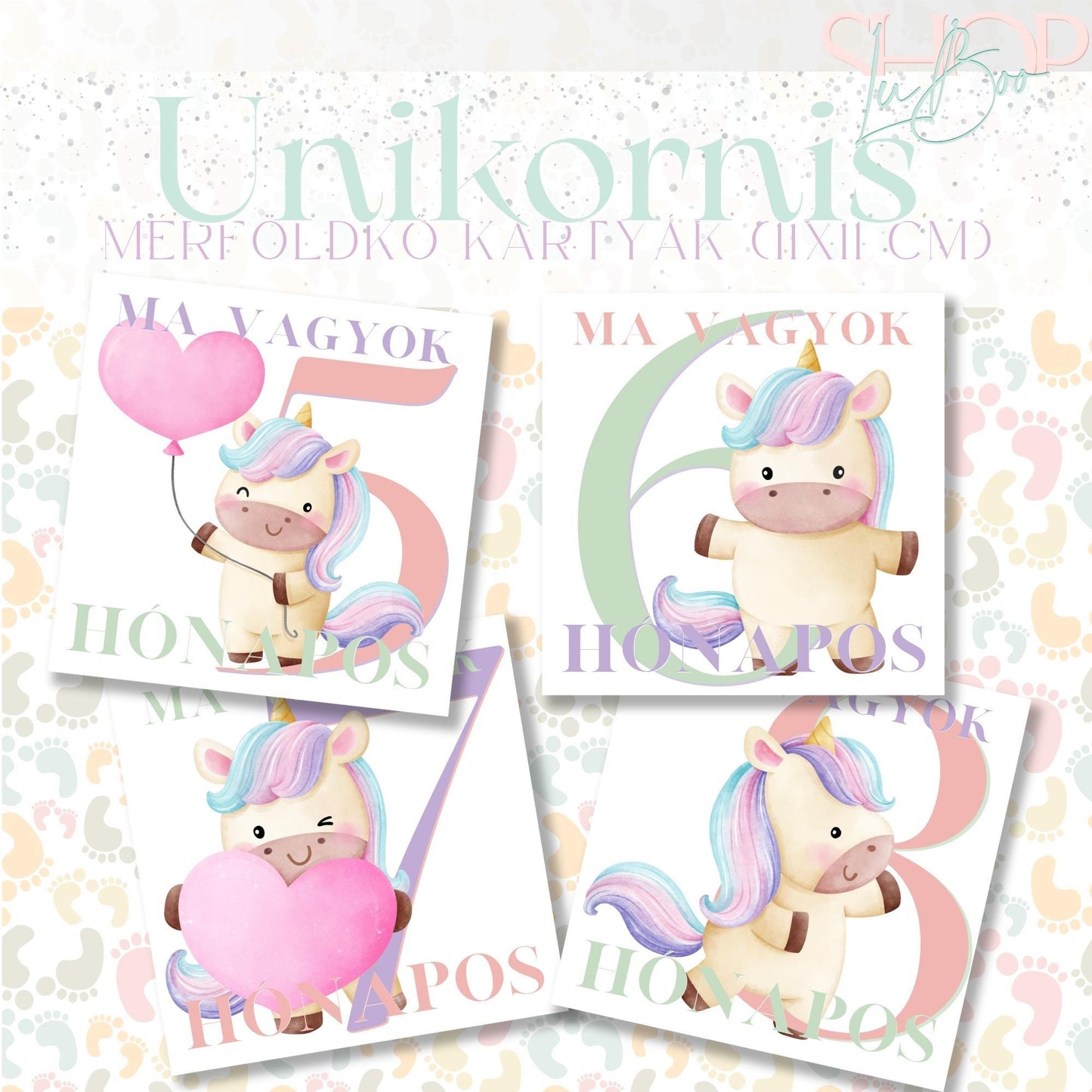 Mérföldkő kártyák - Unikornis (11x11 cm) - ShopLuBoo