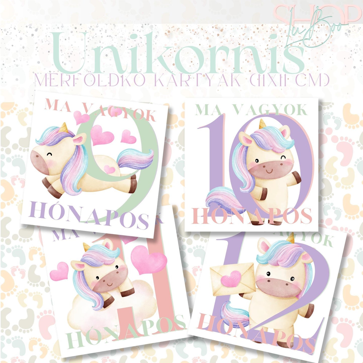 Mérföldkő kártyák - Unikornis (11x11 cm) - ShopLuBoo