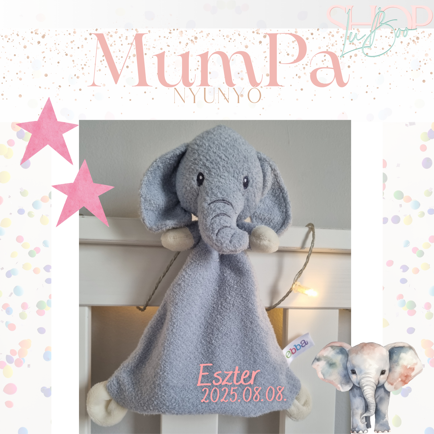 MumPa névre szóló elefánt nyúnyó (26 cm)