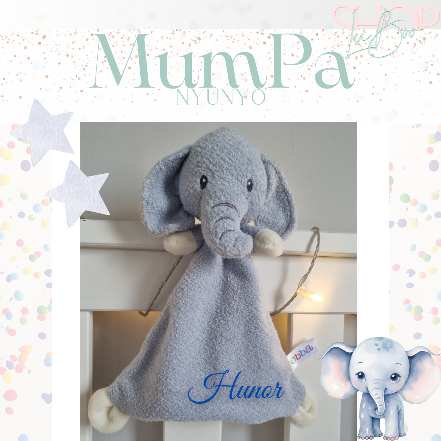 MumPa névre szóló elefánt nyúnyó (26 cm)