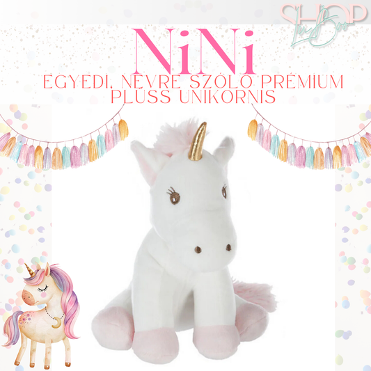 NiNi- Egyedi, névre szóló prémium plüss unikornis (22 cm)