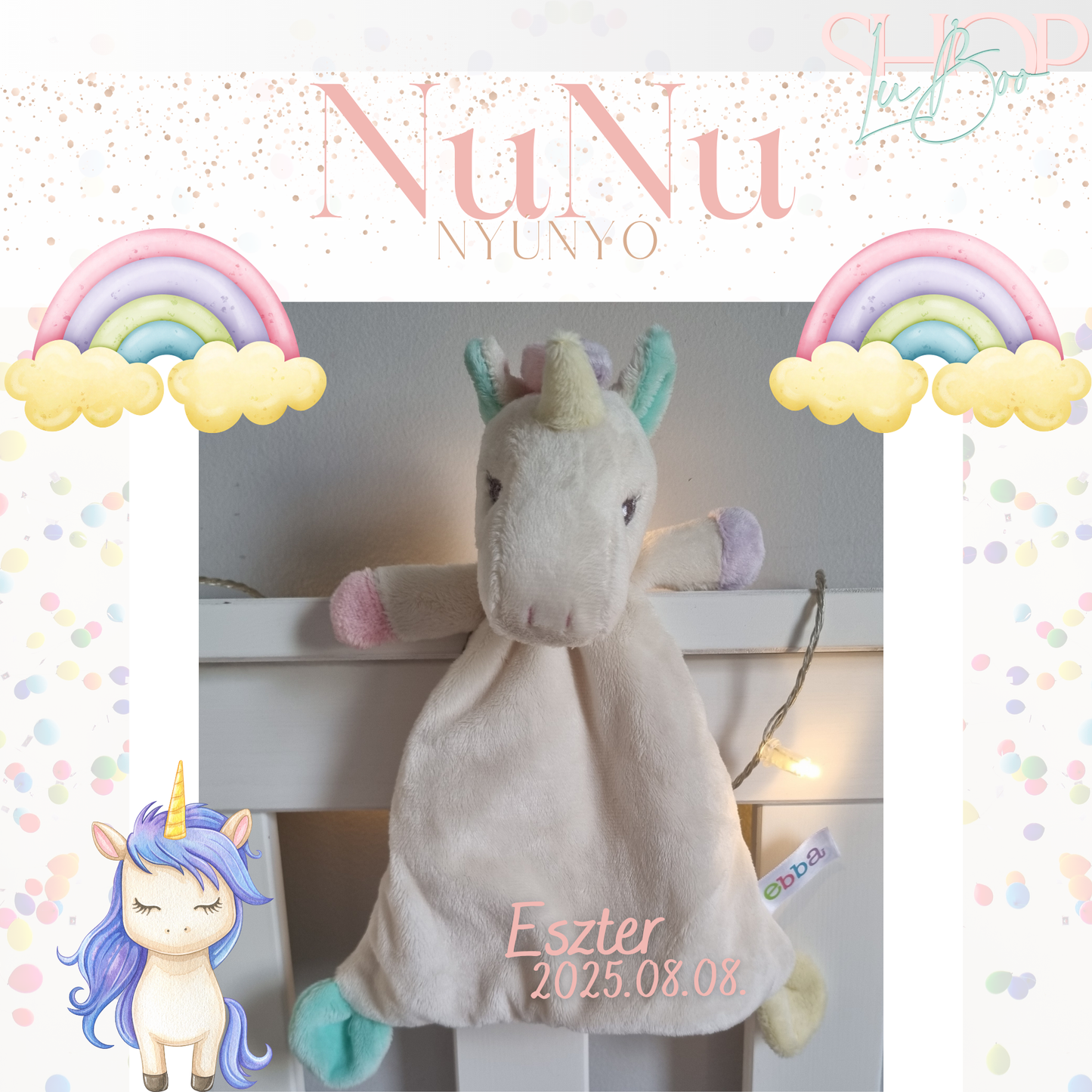 NuNu névre szóló unikornis nyúnyó (26 cm)