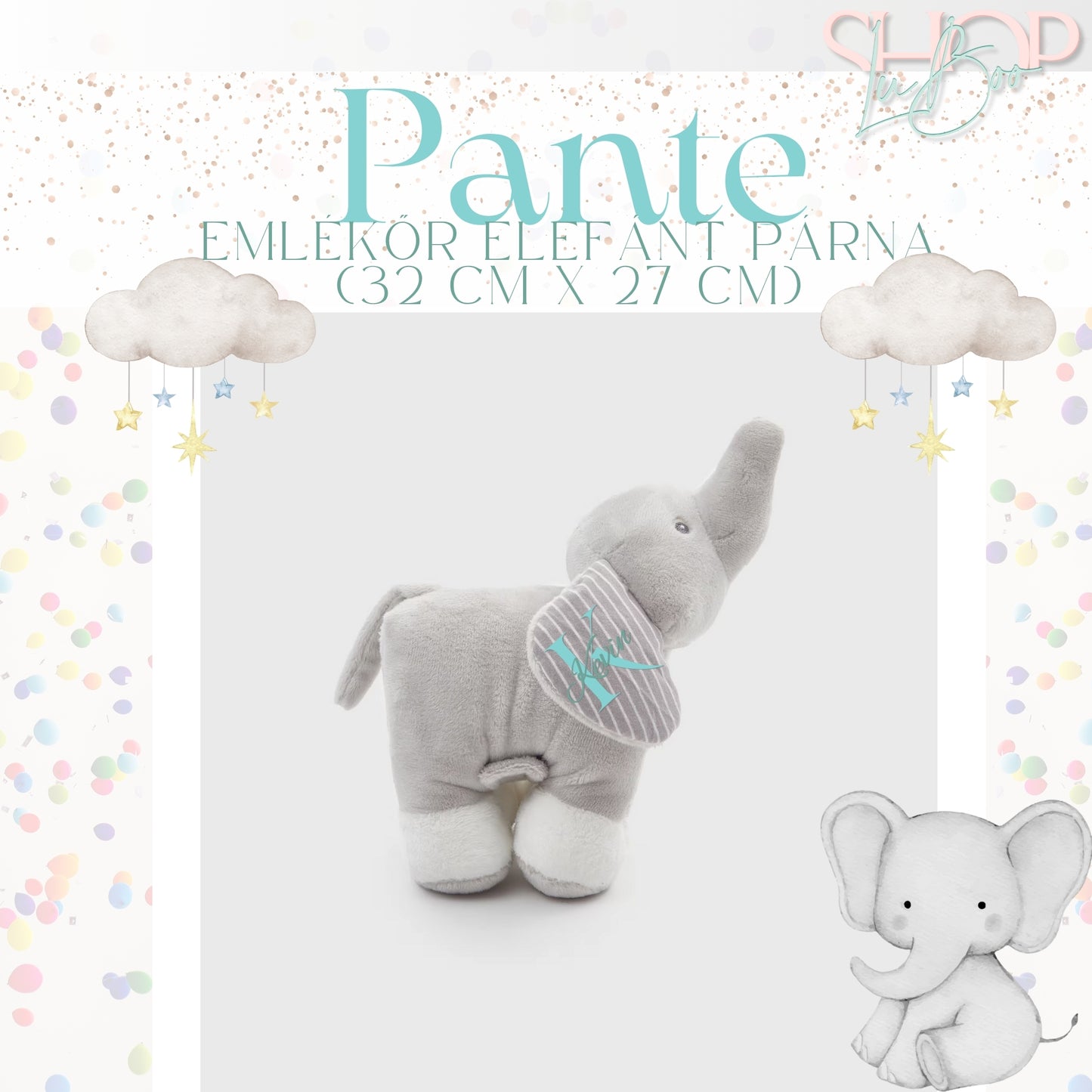 Pante - Emlékőr elefánt párna (32 cm x 27 cm)