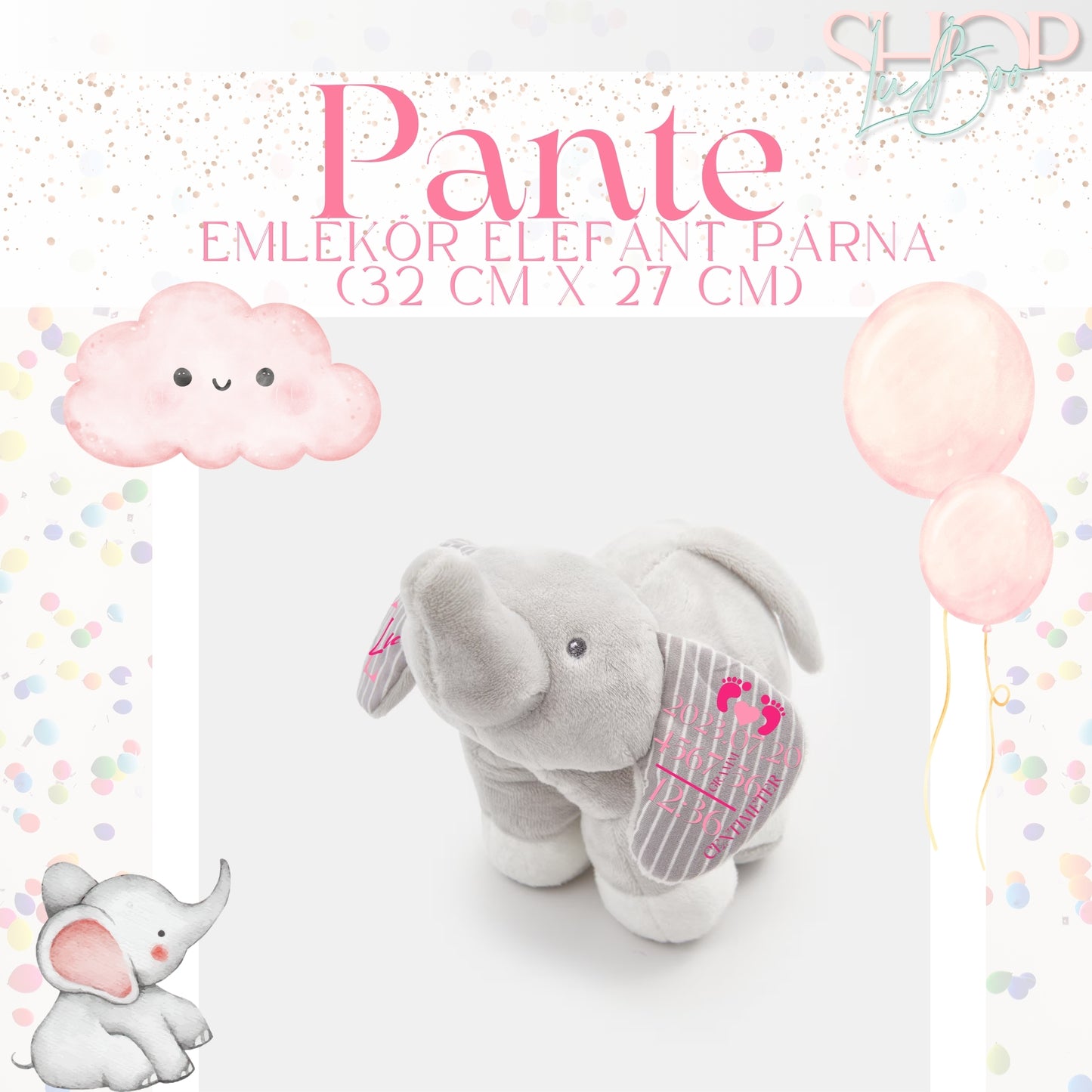 Pante - Emlékőr elefánt párna (32 cm x 27 cm)