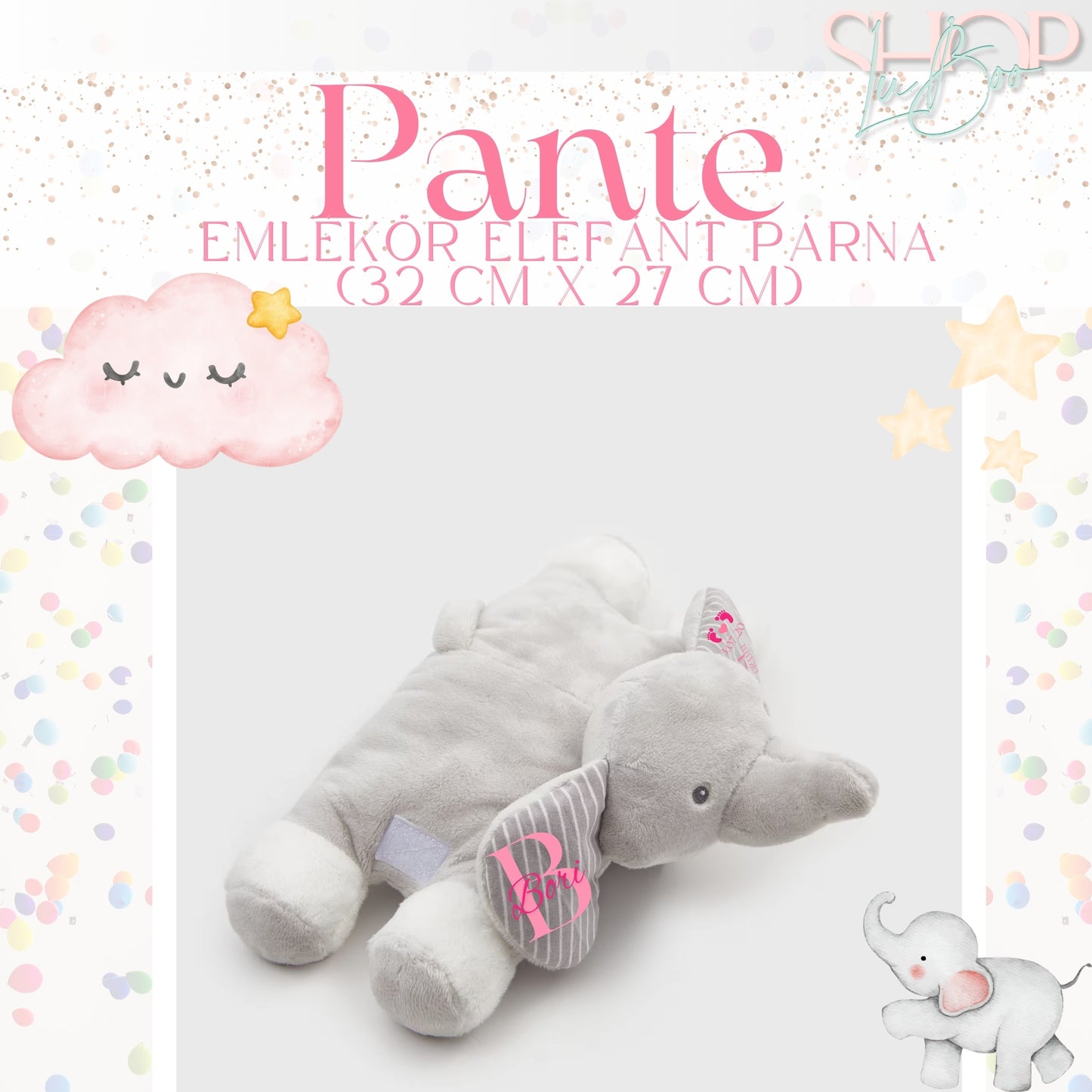 Pante - Emlékőr elefánt párna (32 cm x 27 cm)