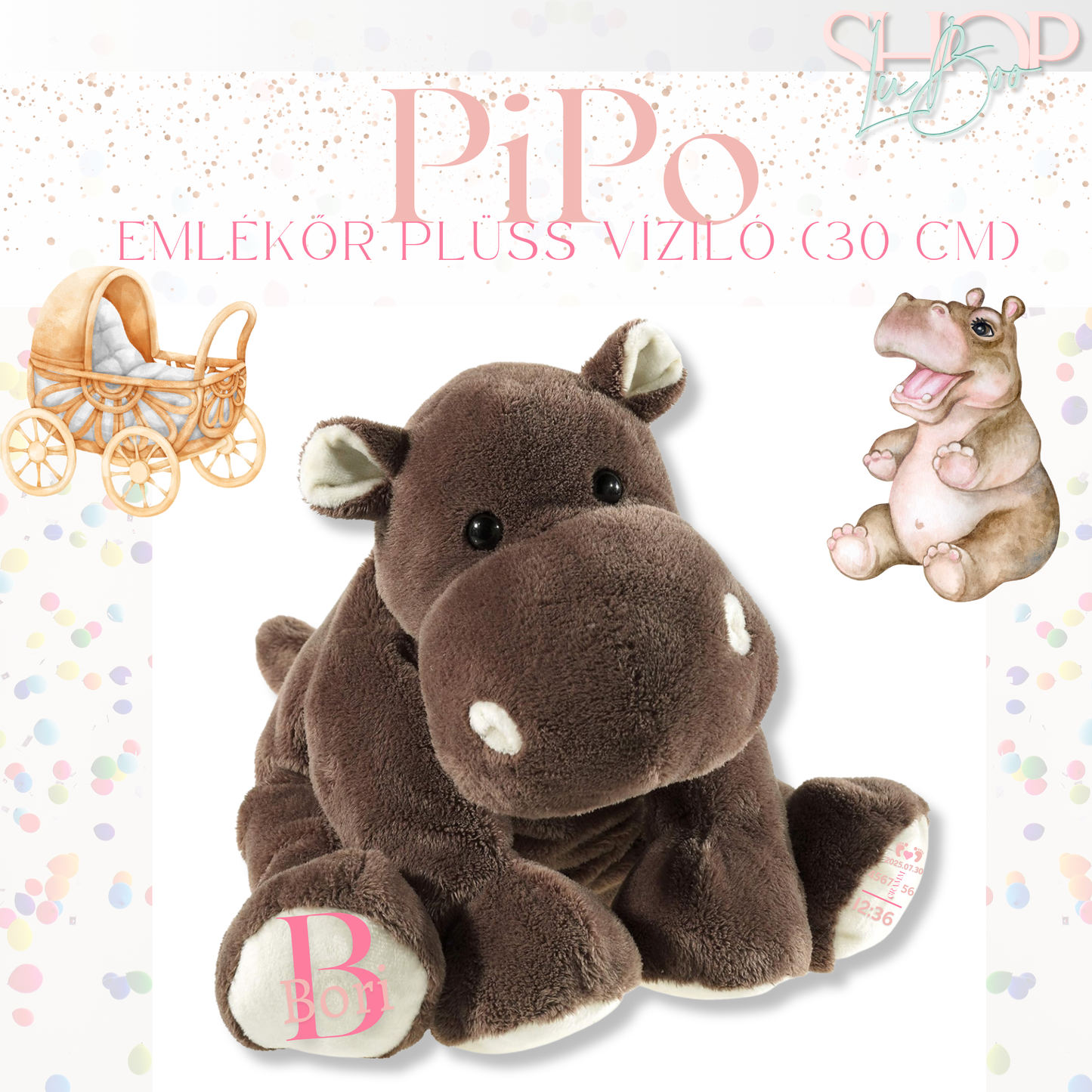 PiPo - Emlékőr plüss víziló (30 cm)