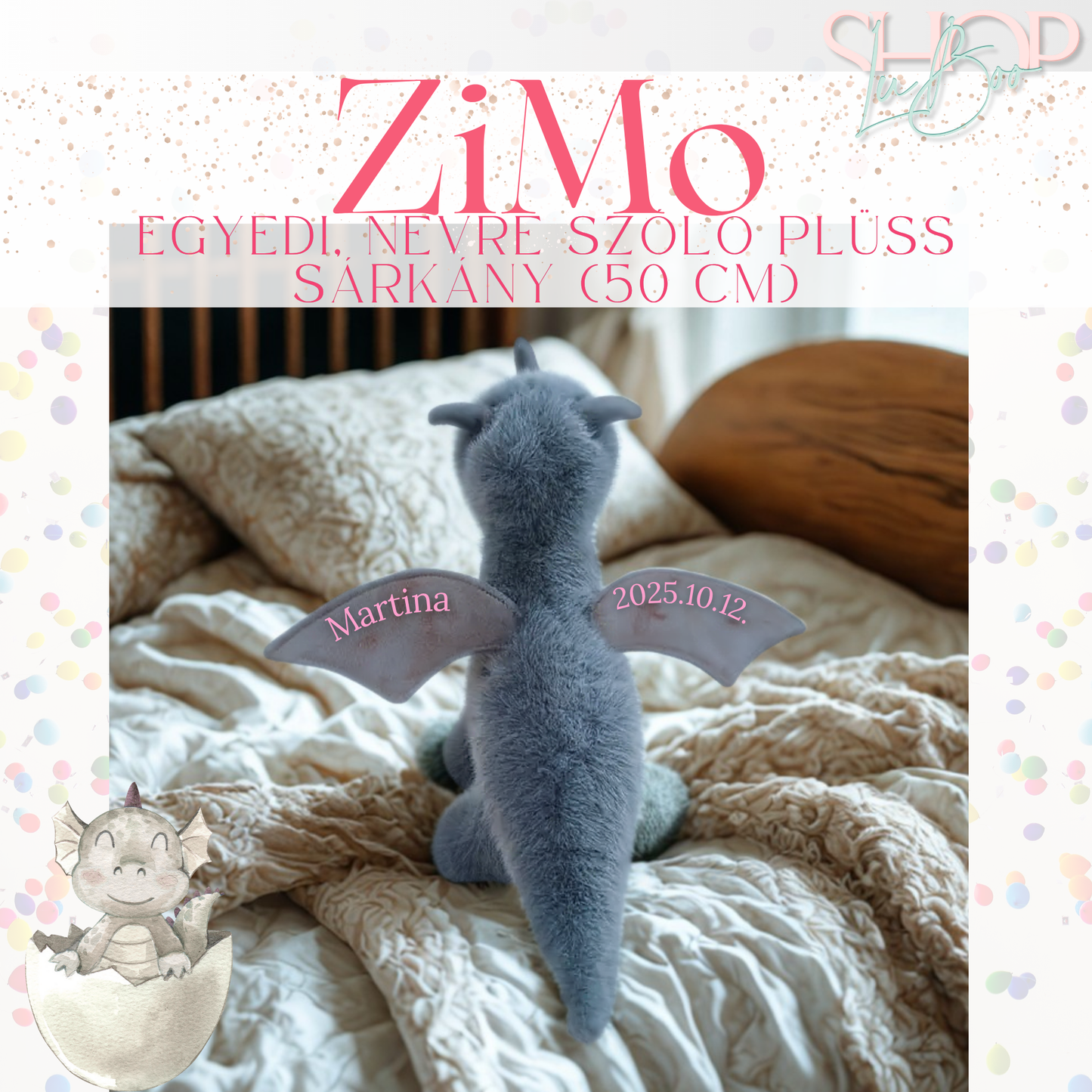 ZiMo - Egyedi, névre szóló plüss sárkány (50 cm)