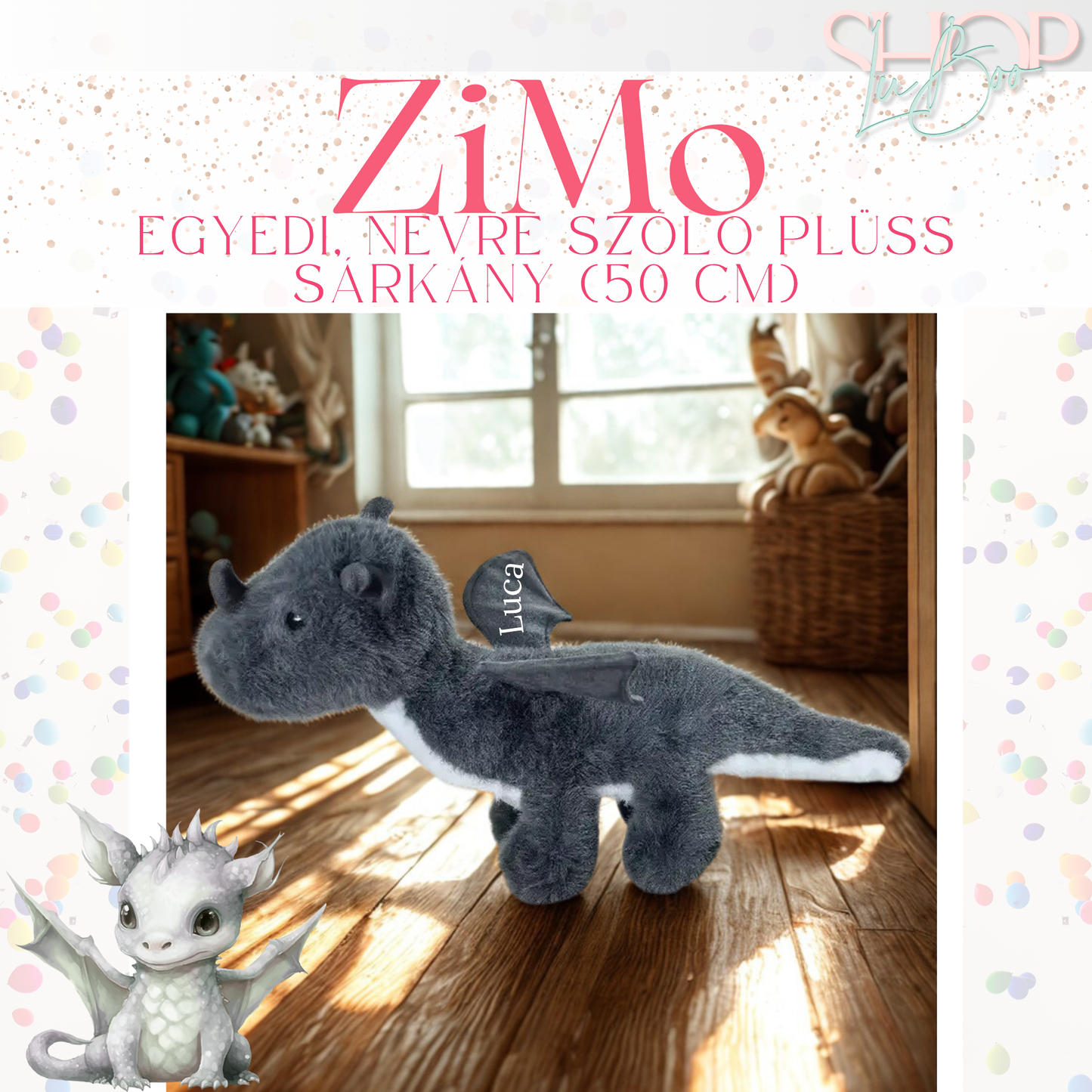 ZiMo - Egyedi, névre szóló plüss sárkány (50 cm)