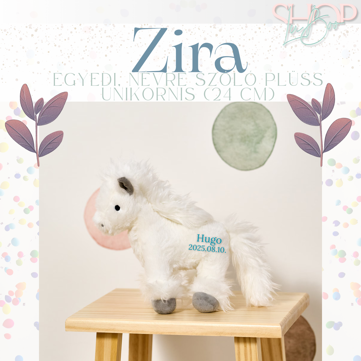 ZiRa - Egyedi, névre szóló plüss unikornis (24 cm)