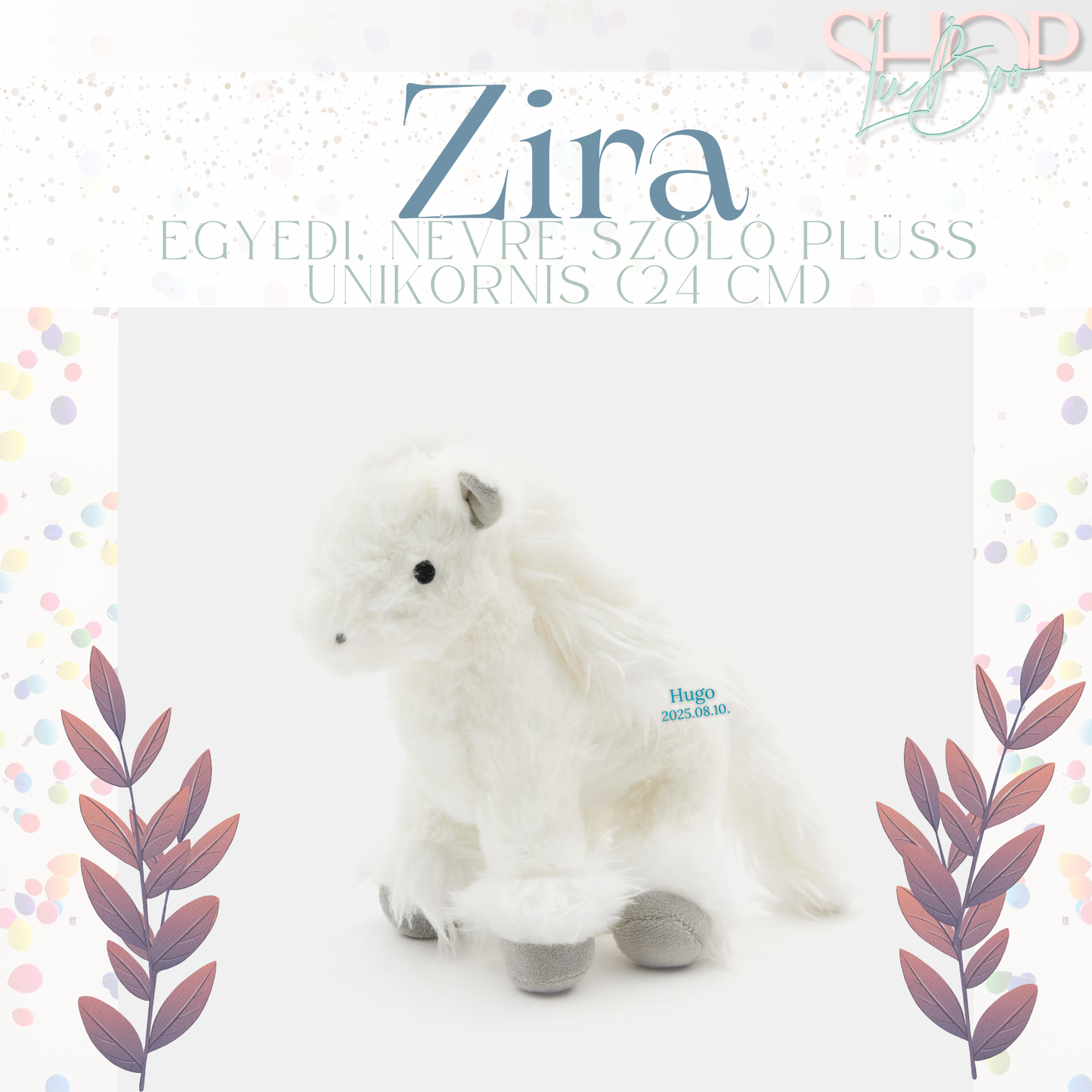 ZiRa - Egyedi, névre szóló plüss unikornis (24 cm)