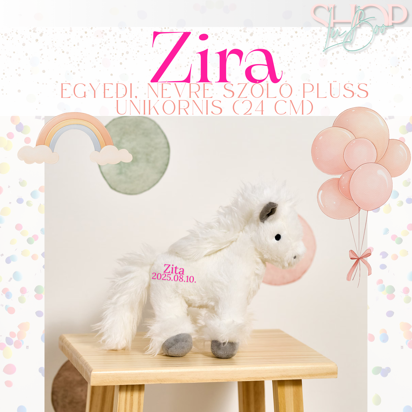 ZiRa - Egyedi, névre szóló plüss unikornis (24 cm)