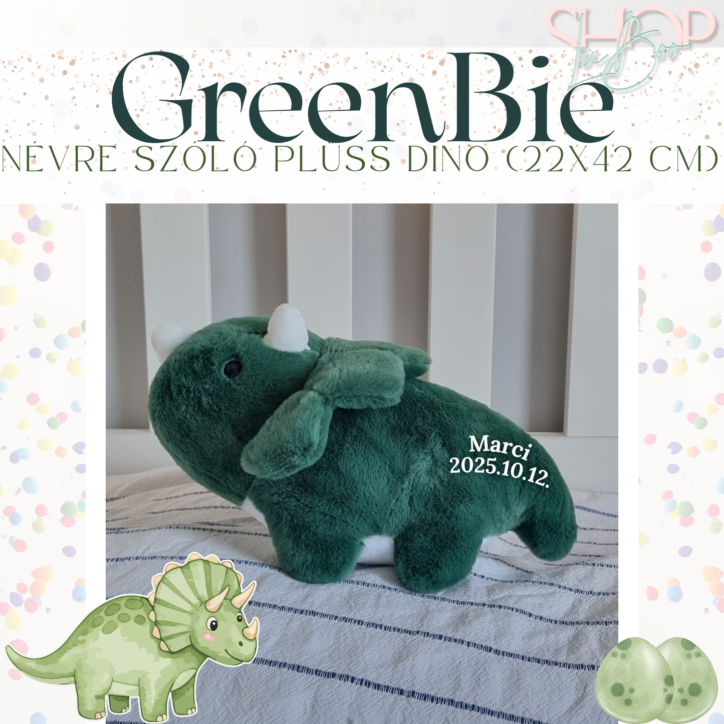 GreenBie - Egyedi, névre szóló plüss dino (25 cm)