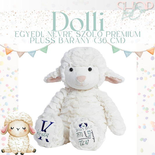 Dolli - Egyedi, névre szóló prémium plüss bárány (36 cm) - ShopLuBoo