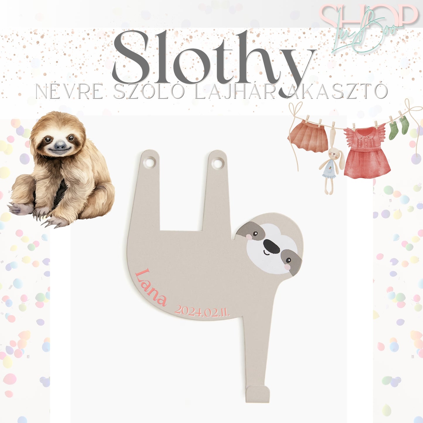 Slothy - Névre szóló lajhár akasztó (15x11 cm)