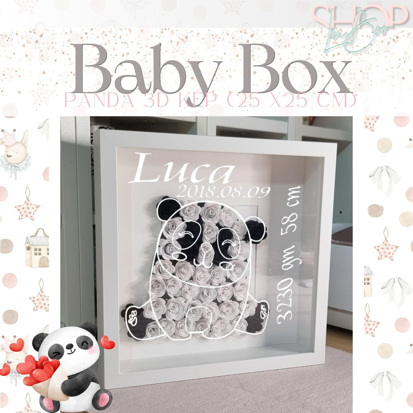 Baby Box - Panda 3D kép (25 x25 cm) - ShopLuBoo