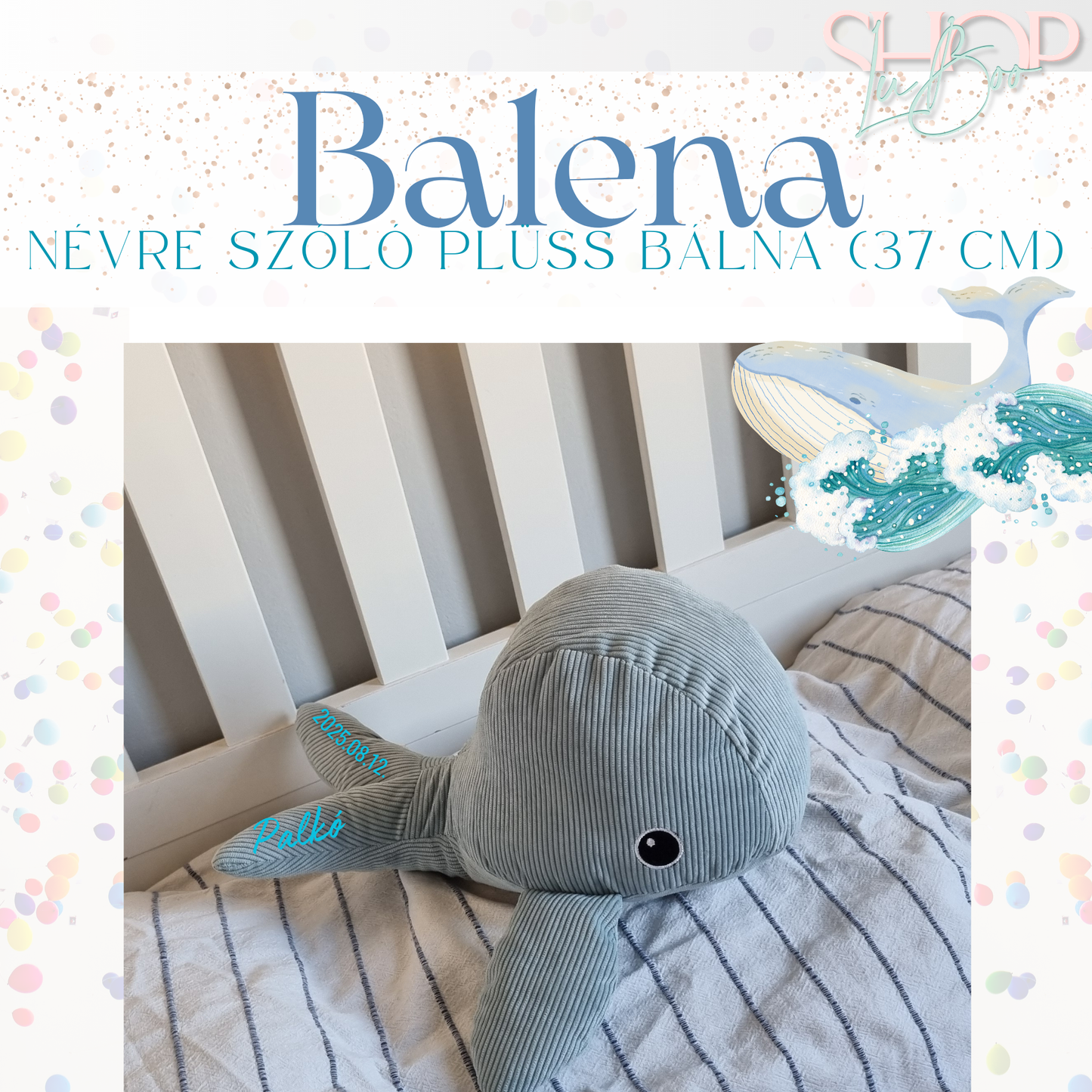 Balena - Névre szóló plüss bálna (37 cm)