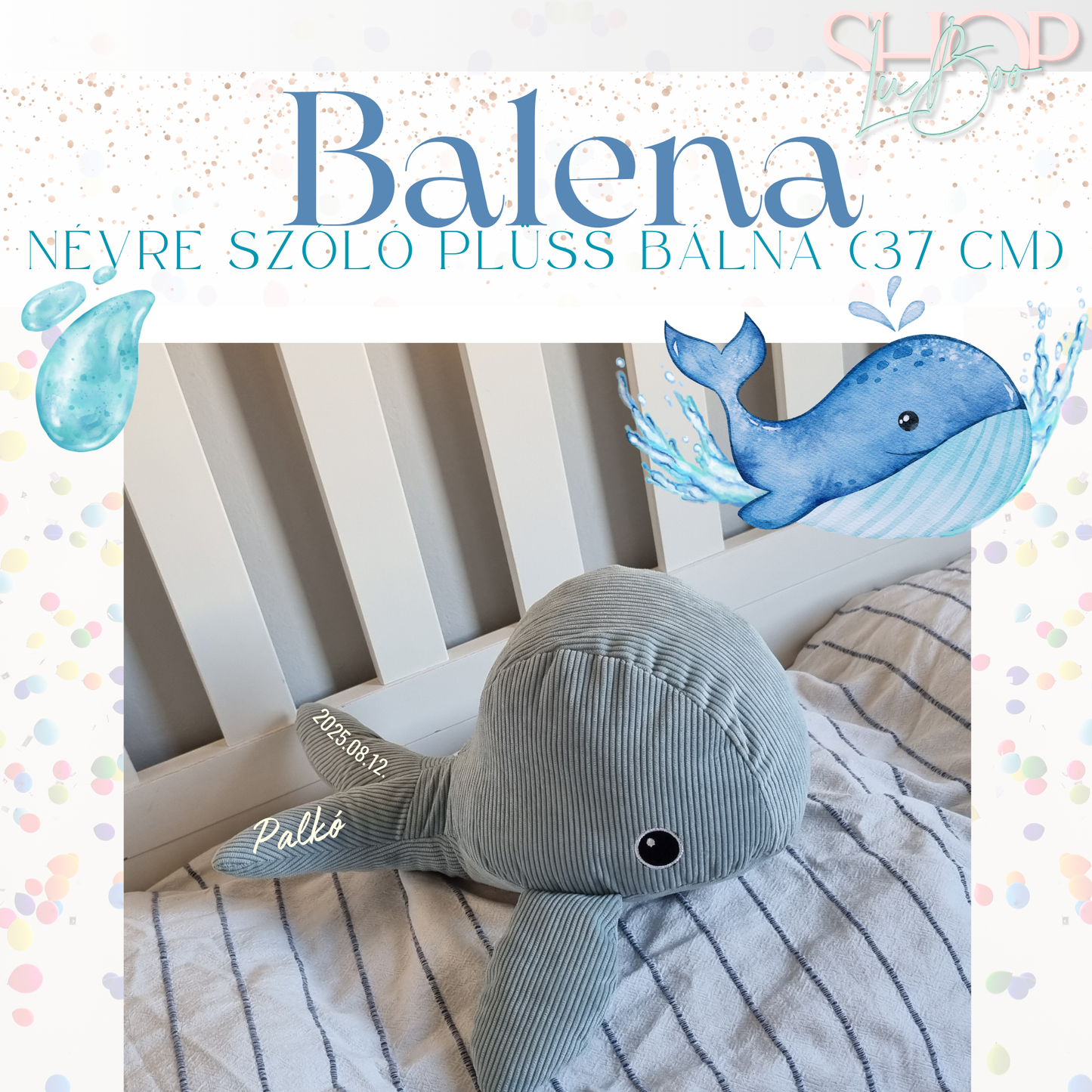 Balena - Névre szóló plüss bálna (37 cm)