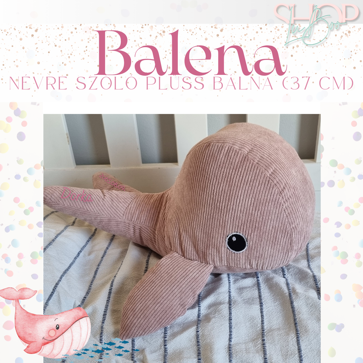 Balena - Névre szóló plüss bálna (37 cm)