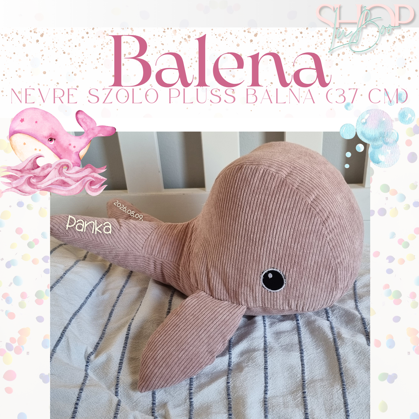 Balena - Névre szóló plüss bálna (37 cm)
