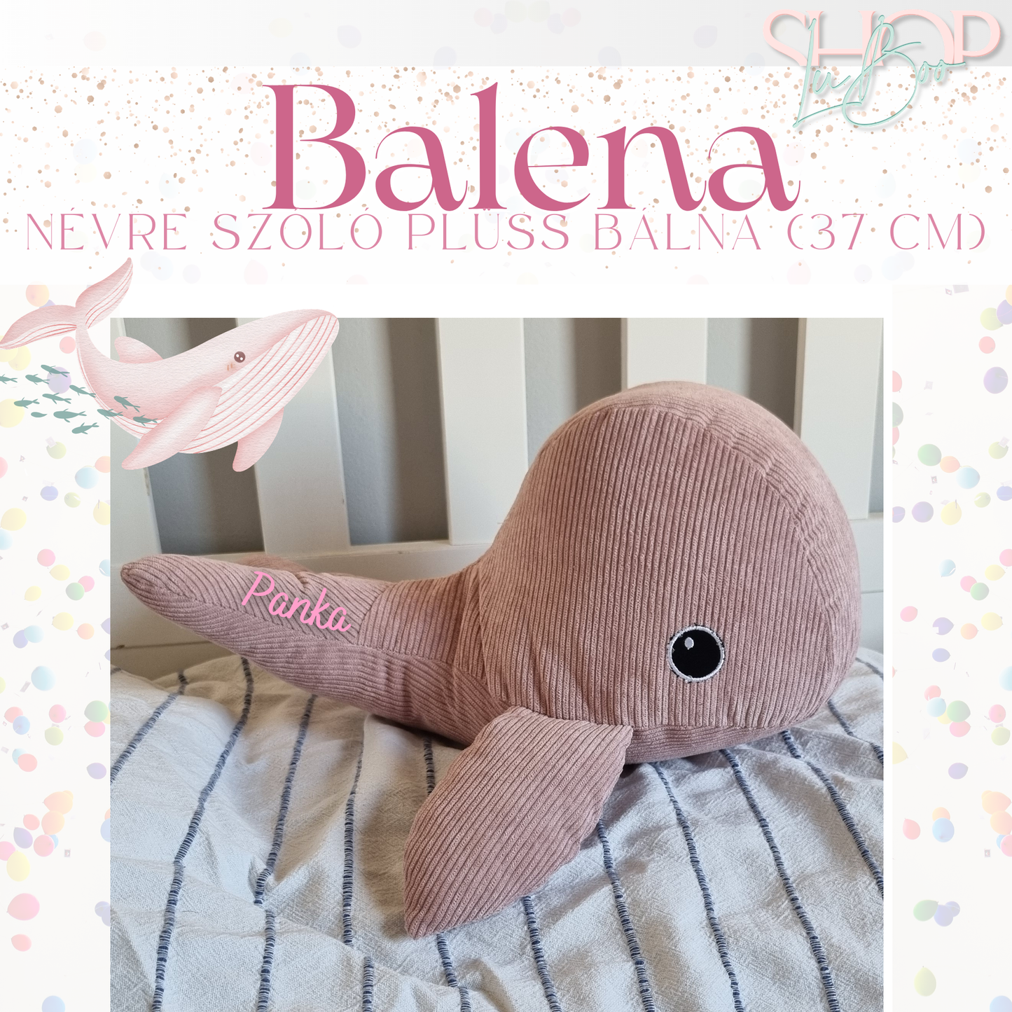 Balena - Névre szóló plüss bálna (37 cm)