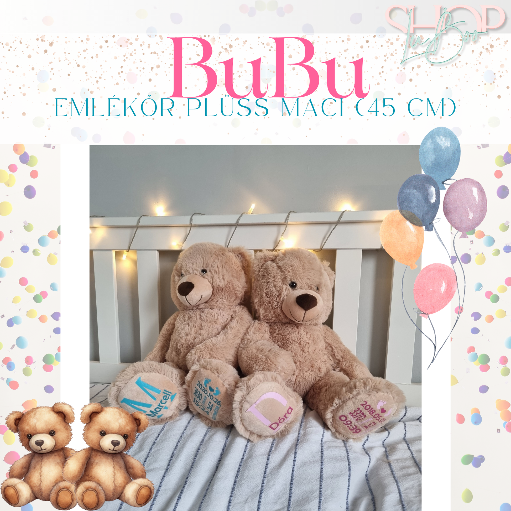 Bubu – Egyedi emlékőr plüss maci | Névre szóló ajándék babáknak – ShopLuBoo