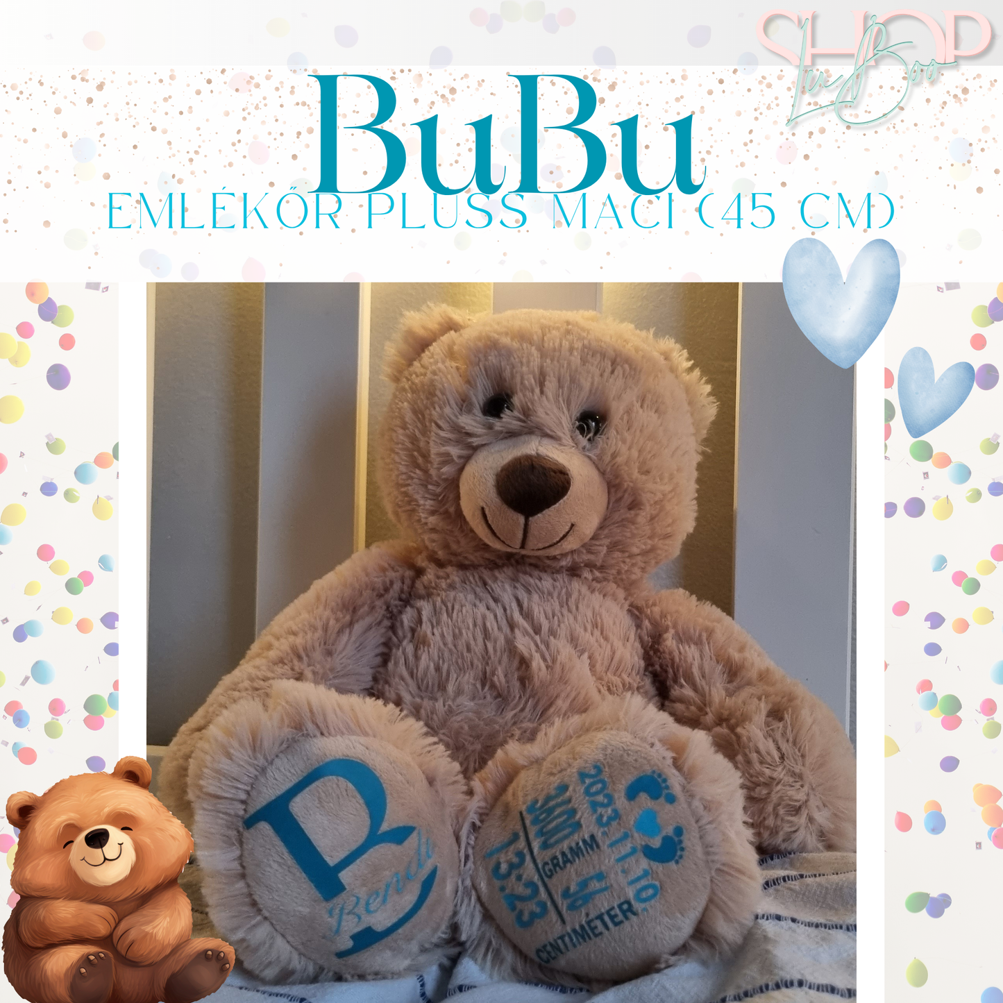 Bubu – Egyedi emlékőr plüss maci | Névre szóló ajándék babáknak – ShopLuBoo