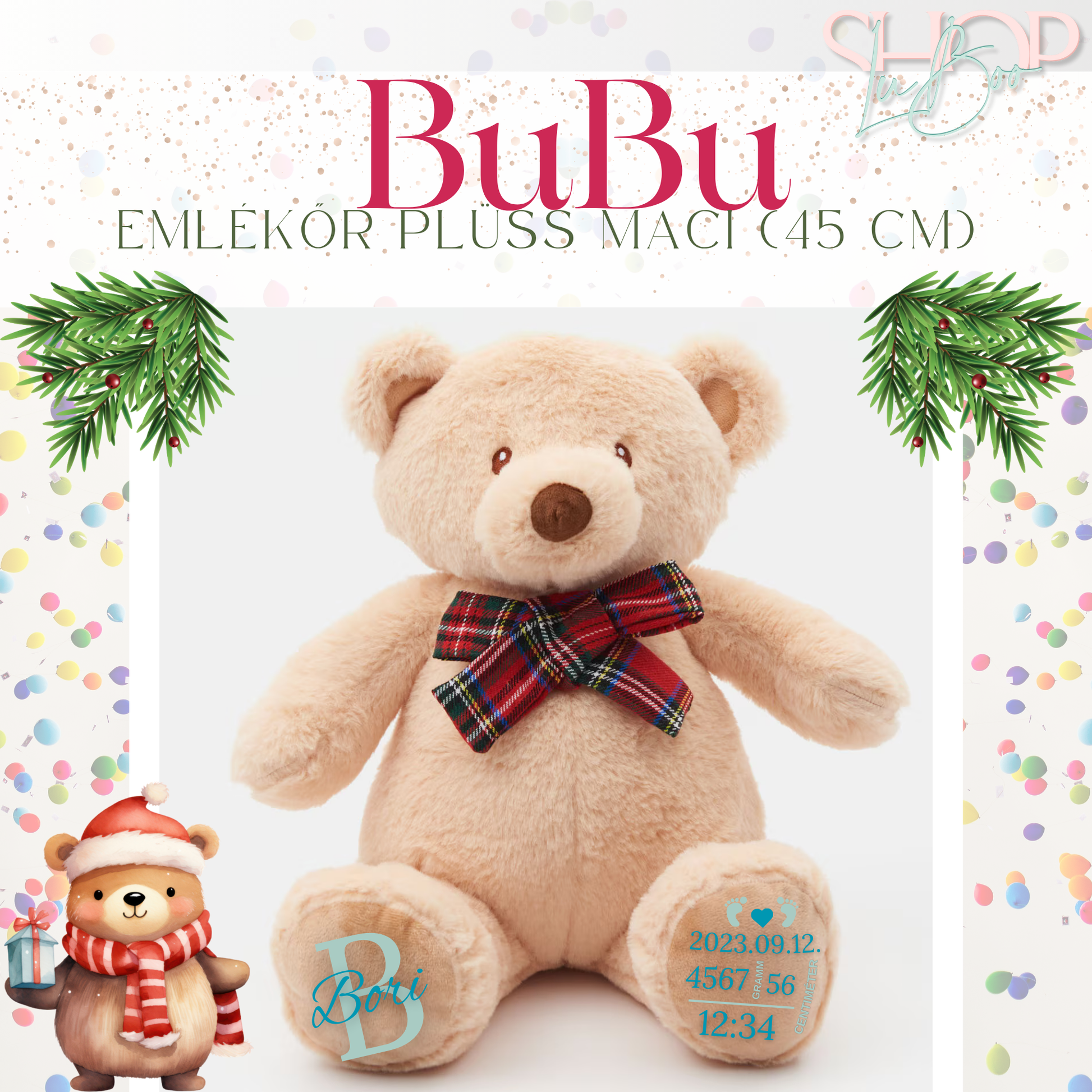 Bubu – Egyedi emlékőr plüss maci | Névre szóló ajándék babáknak – ShopLuBoo