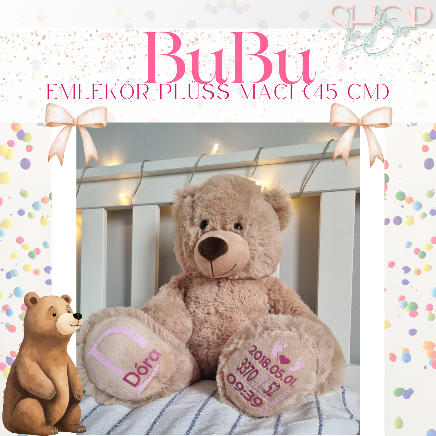Bubu – Egyedi emlékőr plüss maci | Névre szóló ajándék babáknak – ShopLuBoo