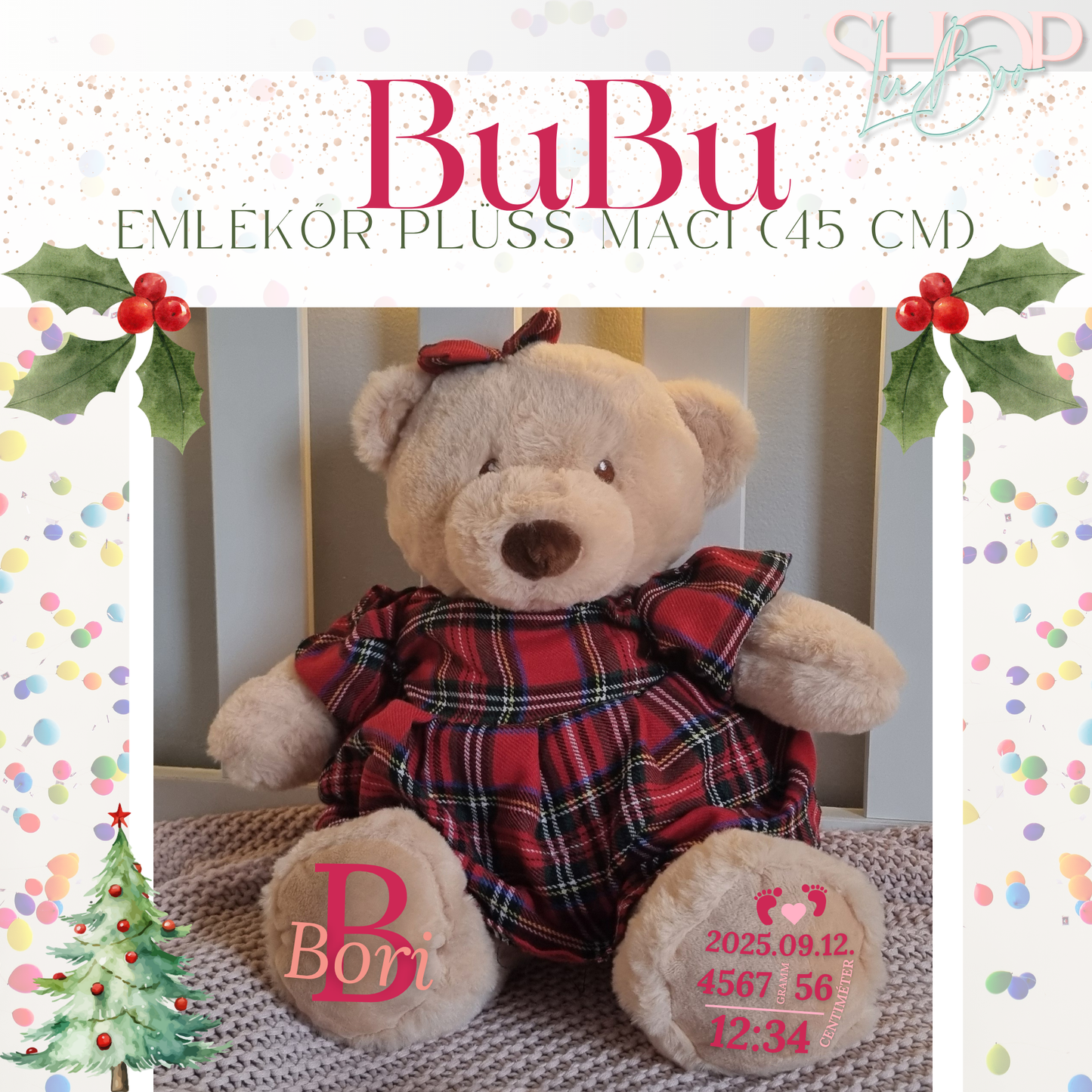 Bubu – Egyedi emlékőr plüss maci | Névre szóló ajándék babáknak – ShopLuBoo