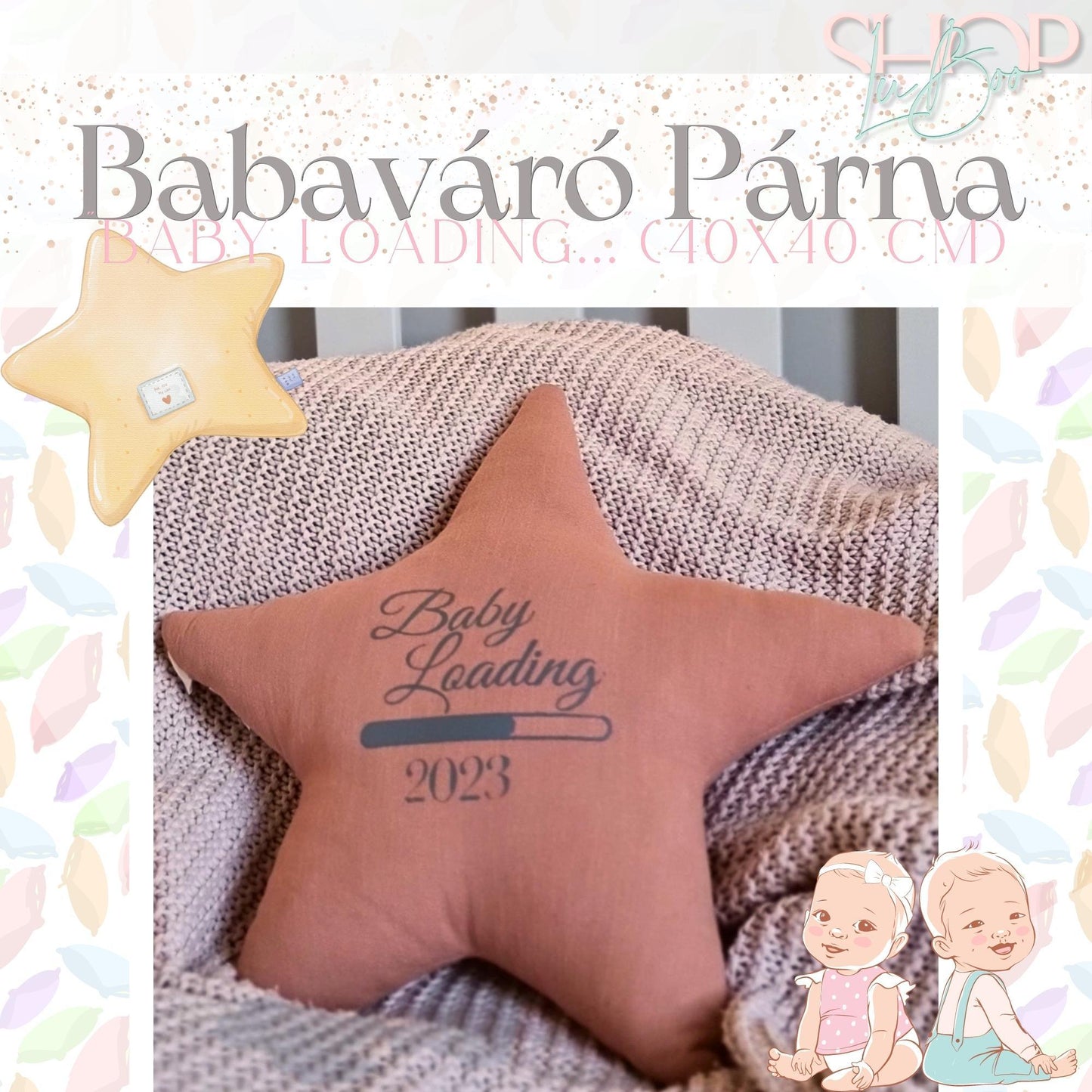 Babaváró Párna - "Baby Loading..." (40x40 cm) - ShopLuBoo